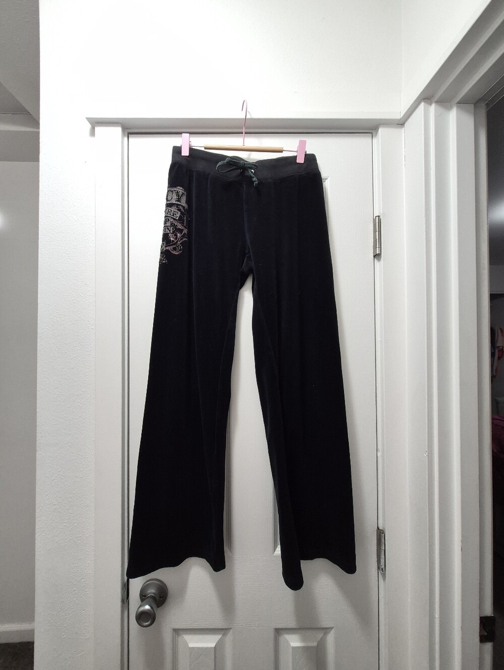 Y2k Juicy Couture Black Velvet Flare Lounge Jeans
